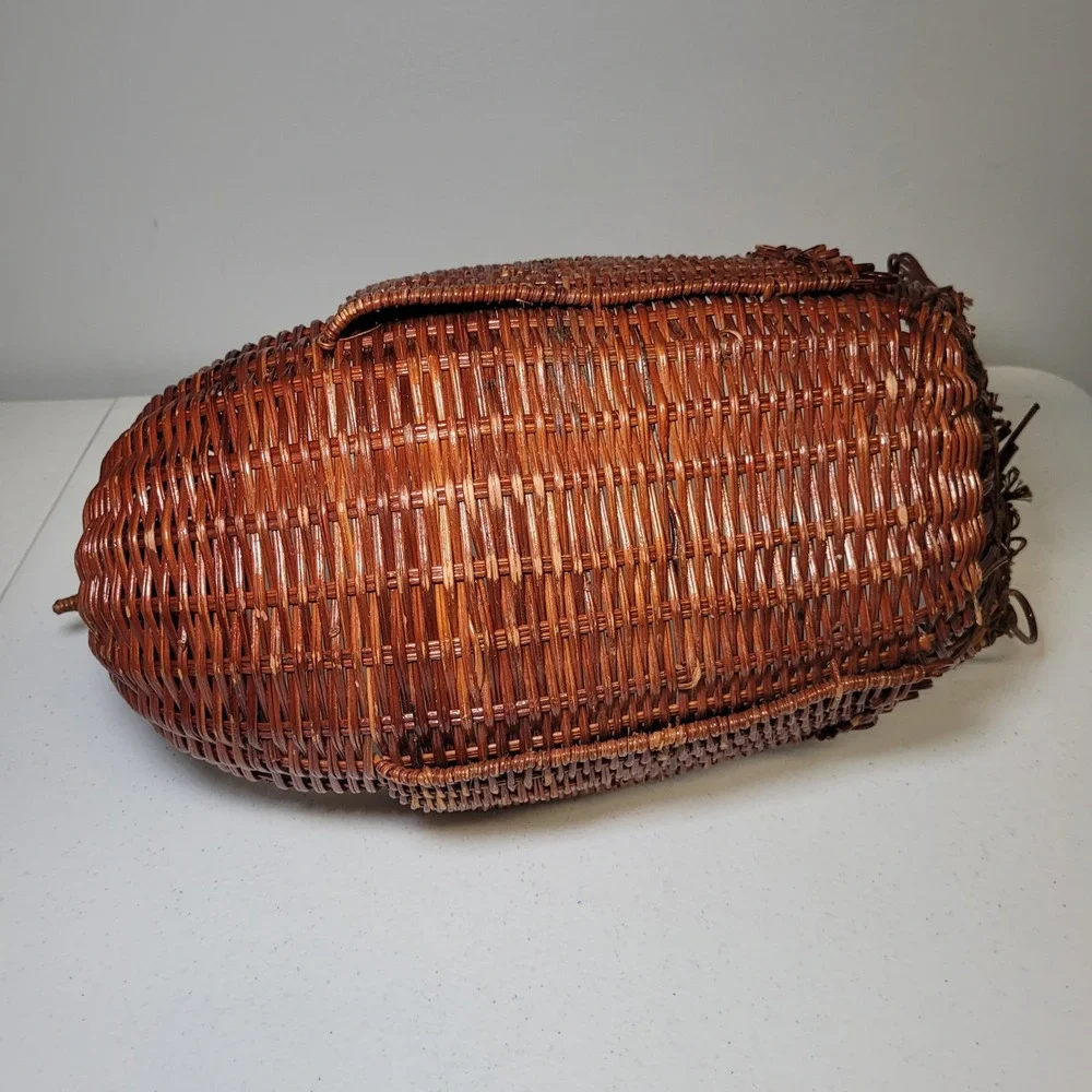 Turkey Roll Bread Basket Vintage Wicker Thanksgiving Brown Handwoven 15 Inch
